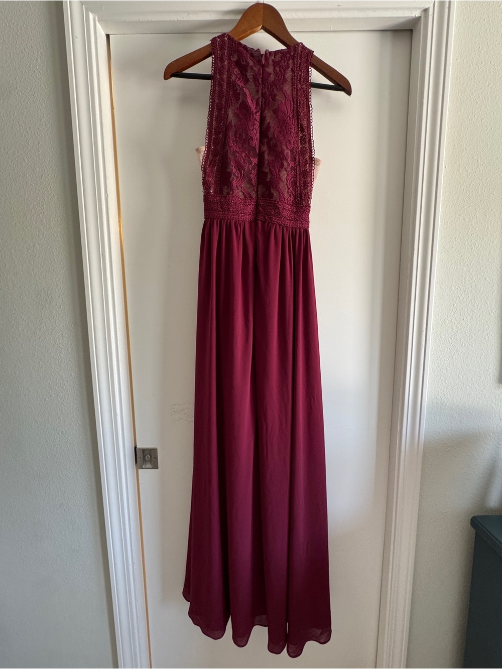 Womens Lulu's Forever and Always Burgundy Lace Maxi Dress XS - Picture 6 of 10